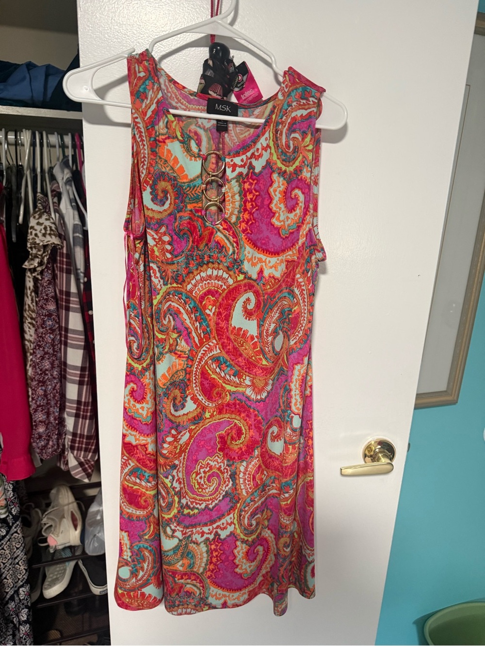 MSK Multicolor Paisley Sleeveless Ring-Neck Dress